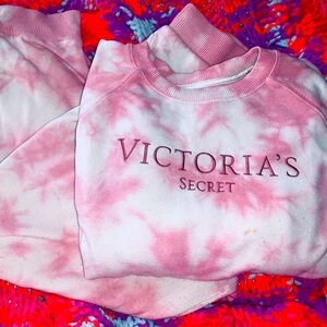 VICTORIA SECRET SWEAT SUIT SIZE XL PINK & WHITE TYE DIE